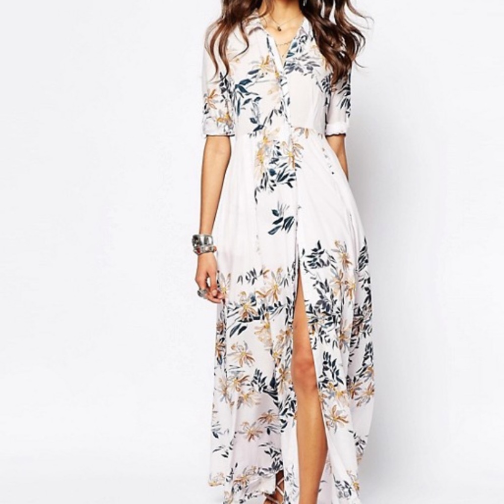 Free People Floral Maxi Dress - White and Blue